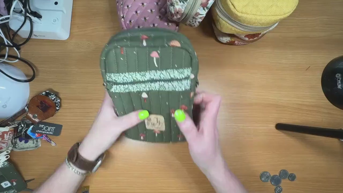 Mushroom Crossbody Bag, Quilted Small Purse, Peppermint Lane Quick Haul, Handmade Woodland Bag