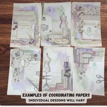 Mini Lavender Atelier Sewing Junk Journal Bundle | Vintage Sewing Ephemera Kit | Lavender Lace Journal Pages | Handmade Junk Journal Kit