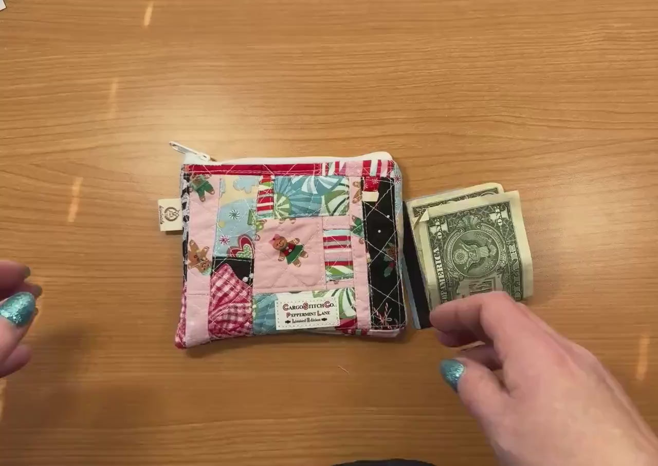 Scrap Series Mini Pouch • 5.5x5 Quilted Patchwork Christmas Zipper Bag • Limited Edition