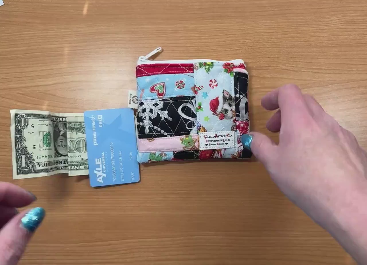 Mini Quilted Pouch Peppermint Lane Limited Edition Scrap Series 5x4 Small Coin Purse Handmade Gift Card Holder