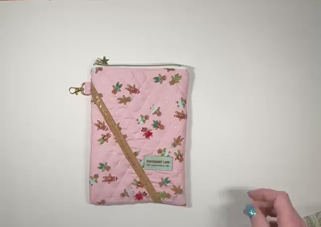 Pink Gingerbread Kindle Sleeve, Quilted E Reader Case, iPad Mini Sleeve, Christmas Book Sleeve, Peppermint Lane
