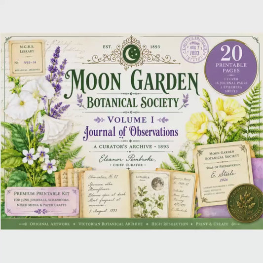 Moon Garden Botanical Society Volume I: Journal of Observations | 20 Printable Junk Journal Pages | Victorian Botanical Archive