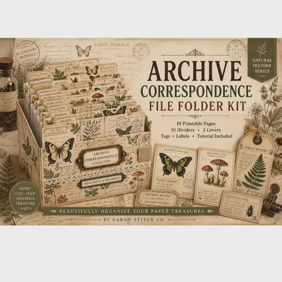 Archive Correspondence Accordion File Folder Kit | Printable File Folder Organizer | Vintage Natural History Journal Ephemera | Digital