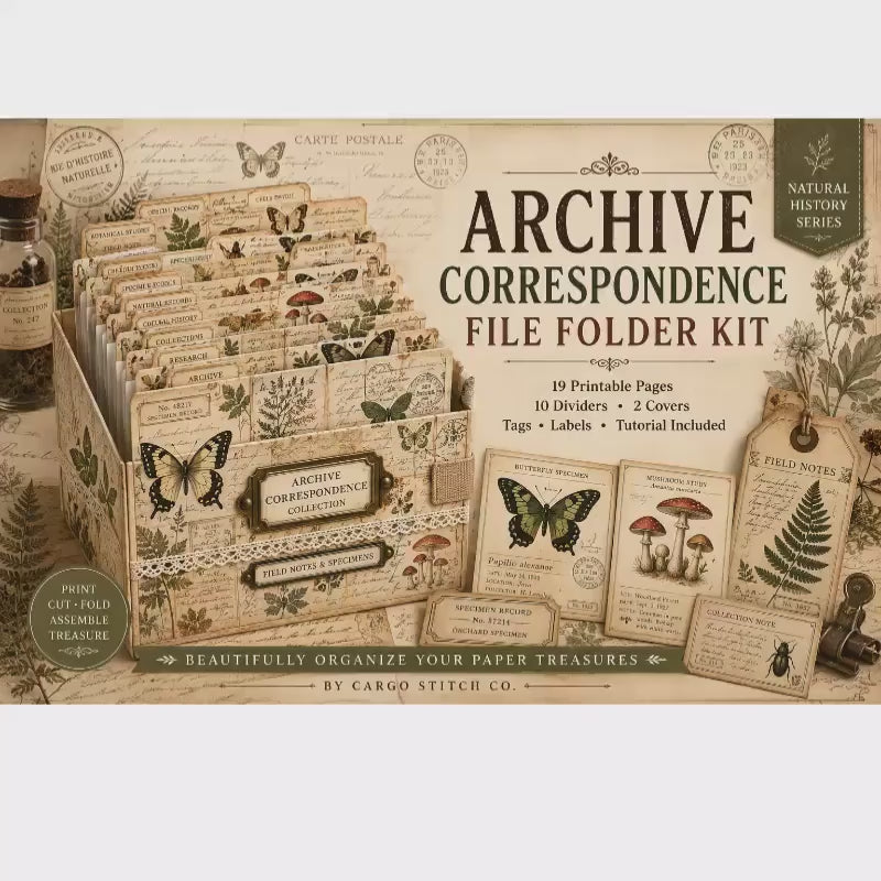 Archive Correspondence Accordion File Folder Kit | Printable File Folder Organizer | Vintage Natural History Journal Ephemera | Digital