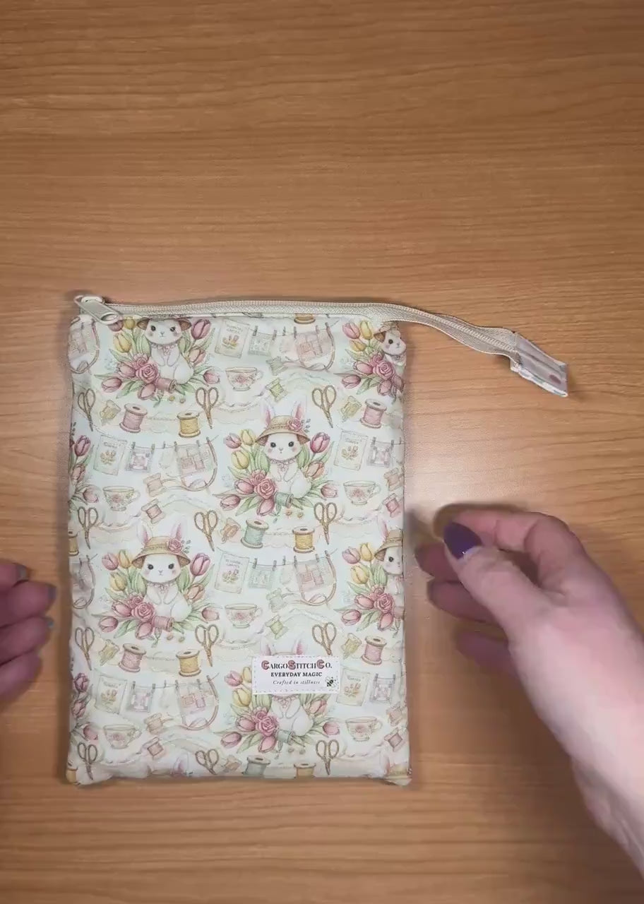 Kindle Sleeve with Zipper | Quilted E-Reader Case | Book Sleeve for Paperback & Journal | Bunny Sewing Gift