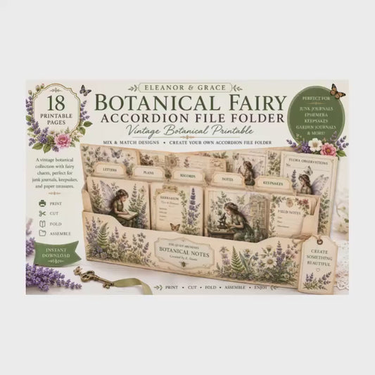 Botanical Fairy Accordion File Folder Printable | Vintage Herbarium Journal Kit | Eleanor & Grace Digital Download