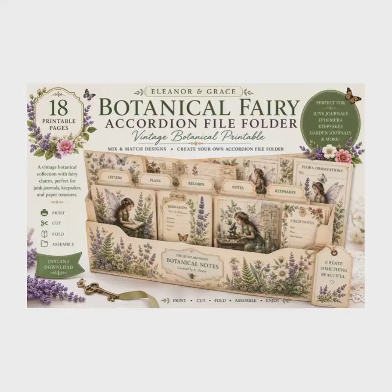 Botanical Fairy Accordion File Folder Printable | Vintage Herbarium Journal Kit | Eleanor & Grace Digital Download