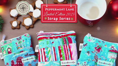 Christmas Mini Zipper Pouch, Quilted Coin Purse, Peppermint Lane Scrap Series, Small Holiday Gift, Stocking Stuffer