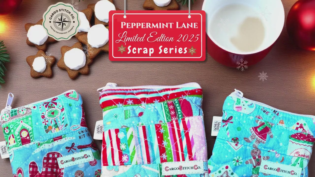 Christmas Mini Zipper Pouch, Quilted Coin Purse, Peppermint Lane Scrap Series, Small Holiday Gift, Stocking Stuffer