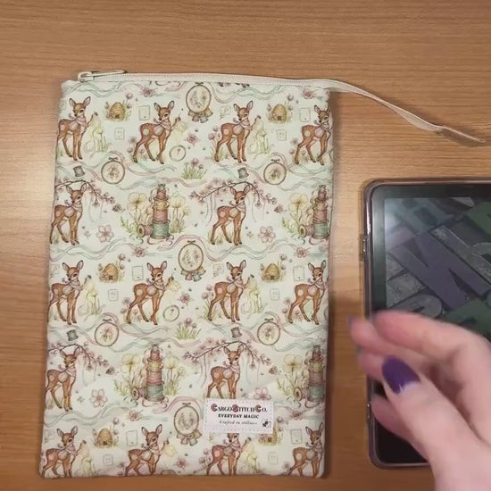 Kindle Sleeve with Zipper | Quilted E-Reader Case | Book Sleeve for Paperback & Journal | Woodland Deer Gift