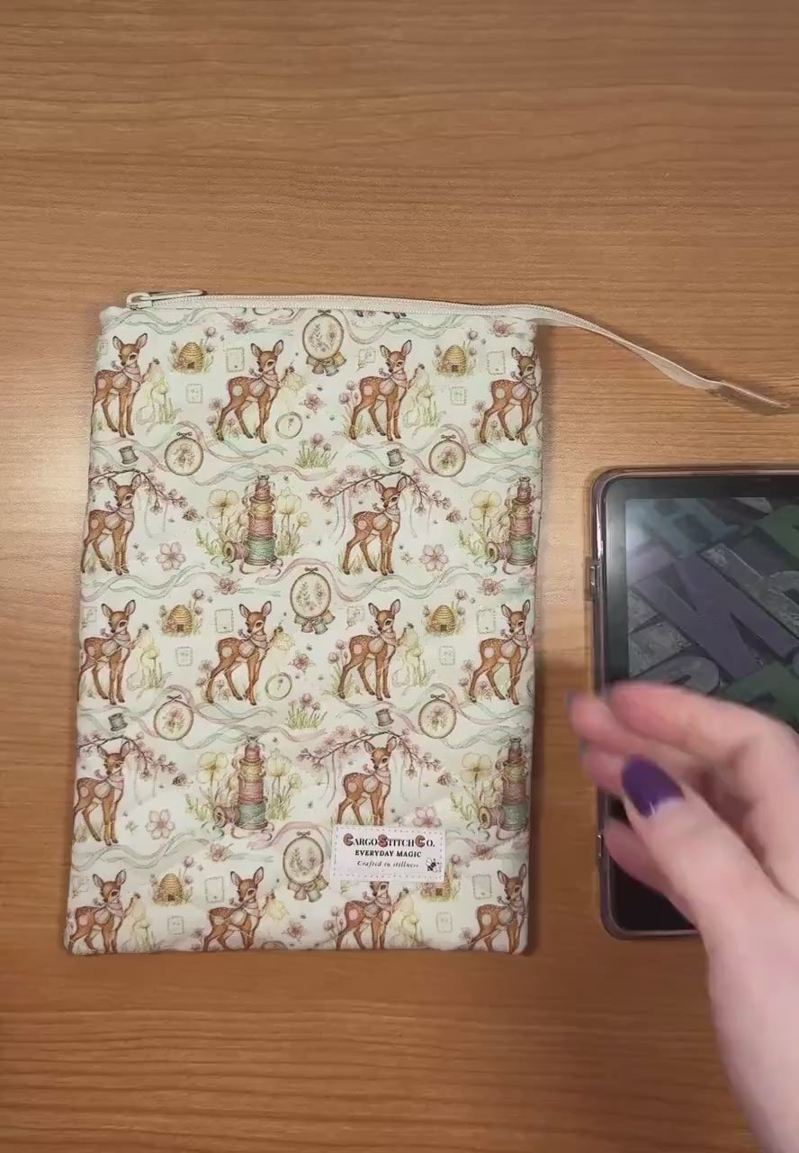 Kindle Sleeve with Zipper | Quilted E-Reader Case | Book Sleeve for Paperback & Journal | Woodland Deer Gift