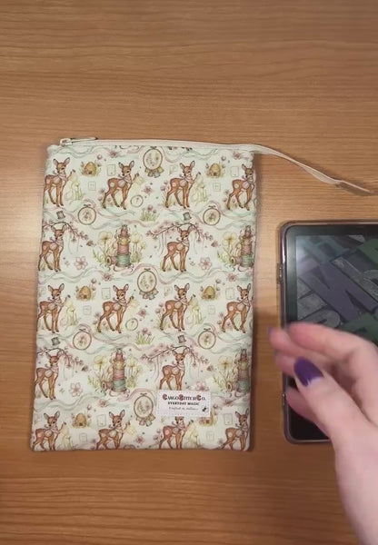 Kindle Sleeve with Zipper | Quilted E-Reader Case | Book Sleeve for Paperback & Journal | Woodland Deer Gift