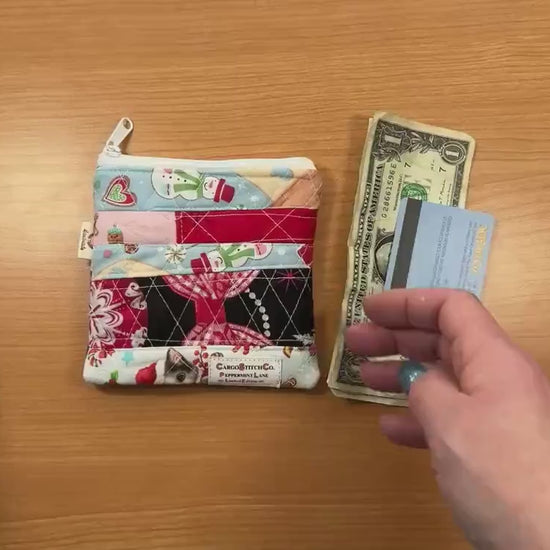 Mini Quilted Pouch Peppermint Lane Limited Edition Scrap Series 5x4 Small Coin Purse Handmade Gift