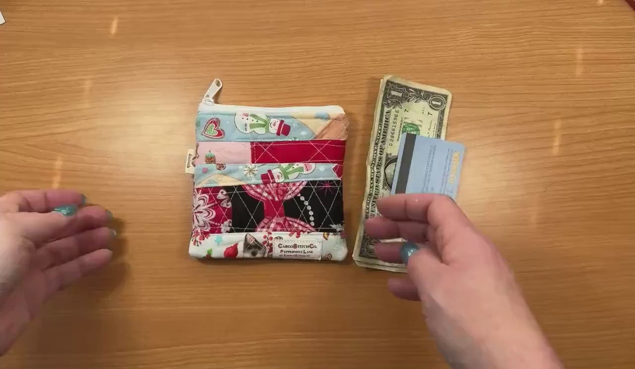 Mini Quilted Pouch Peppermint Lane Limited Edition Scrap Series 5x4 Small Coin Purse Handmade Gift
