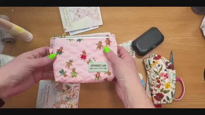 Sugarplum Christmas Quilted Zipper Pouch Bundle, Pink Gingerbread Makeup Bag, Peppermint Lane Limited Edition, Handmade Holiday Gift