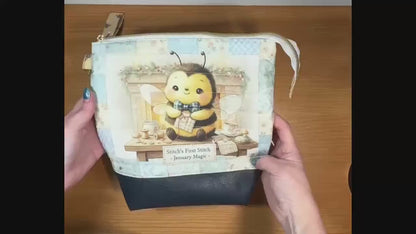 Honeycomb Hollow Quilted Project Bag | XL Bee Zipper Pouch | Journal Craft Bag | Story Zine Included