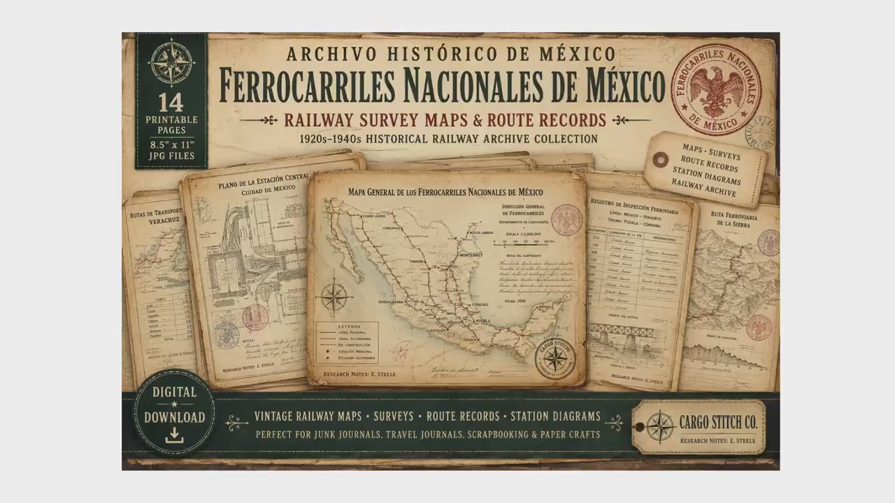 Mexico Railway Survey Maps | Ferrocarriles Nacionales de México | Vintage Railway Archive | Printable Journal Pages | Digital Download