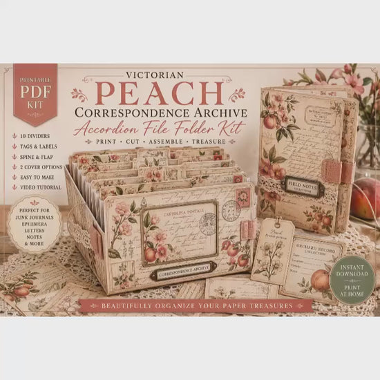 Victorian Peach Correspondence Archive Accordion File Folder Kit | Printable Junk Journal Organizer | Ephemera Storage PDF