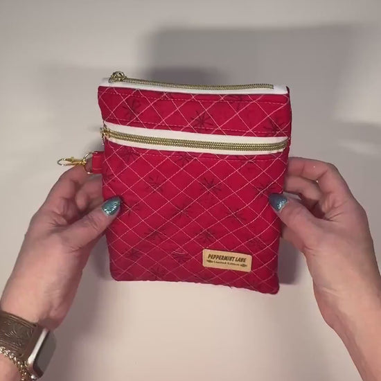 Quilted Kindle Sleeve 9.5×7 – Red Peppermint Lane – Limited Edition Holiday Case – Zipper Pocket + Slip Pocket – Tablet & Journal Pouch