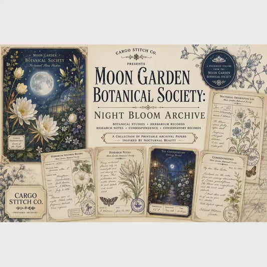 Moon Garden Botanical Society Night Bloom Archive | Botanical Journal Papers, Vintage Herbarium Collection, Printable Junk Journal Ephemera