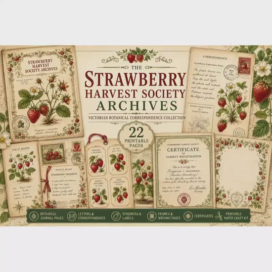 Vintage Strawberry Botanical Journal Pages | Printable Junk Journal Kit | Victorian Strawberry Ephemera | Botanical Stationery | Digital PDF
