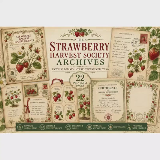 Vintage Strawberry Botanical Journal Pages | Printable Junk Journal Kit | Victorian Strawberry Ephemera | Botanical Stationery | Digital PDF